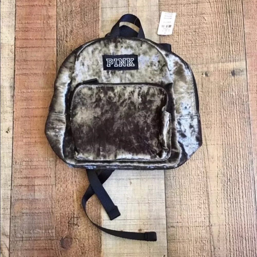 VS PINK Gray Green Crushed Velvet Mini Backpack